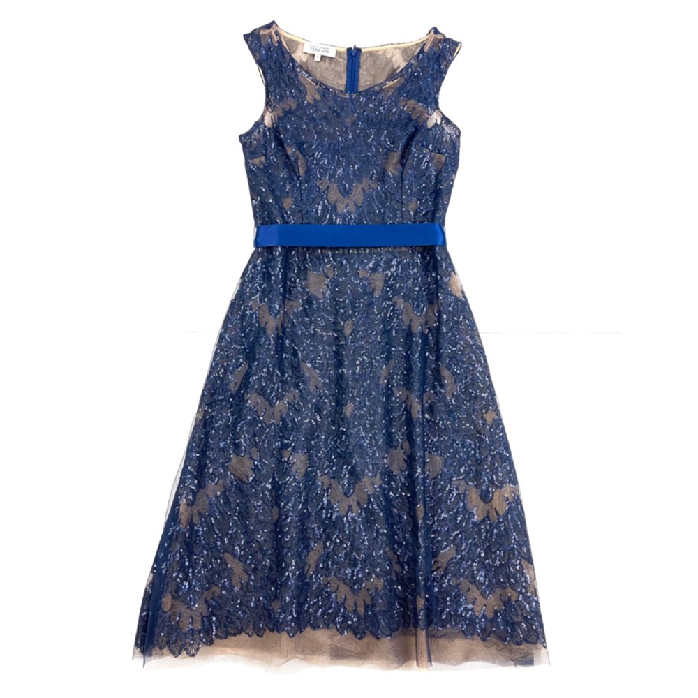 Teri Jon by Rickie Freeman Sequin Tulle Sleeveless A-Line Knee Length Dress